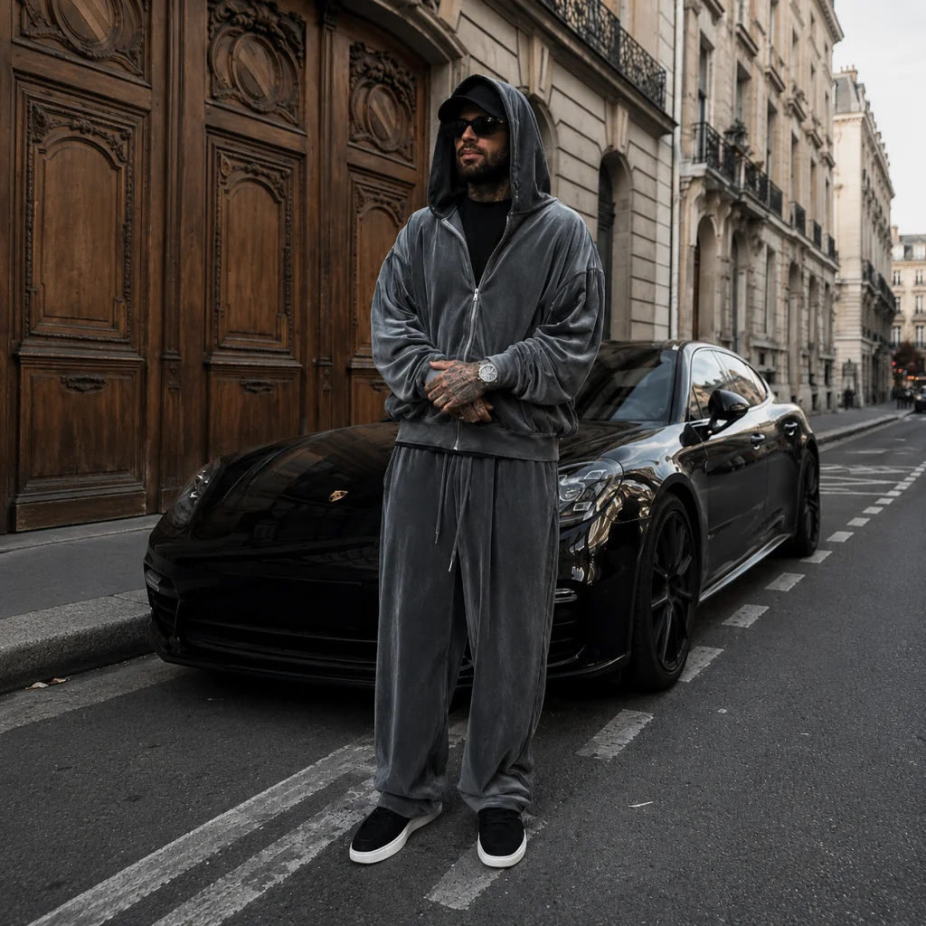 Gray fleece suit